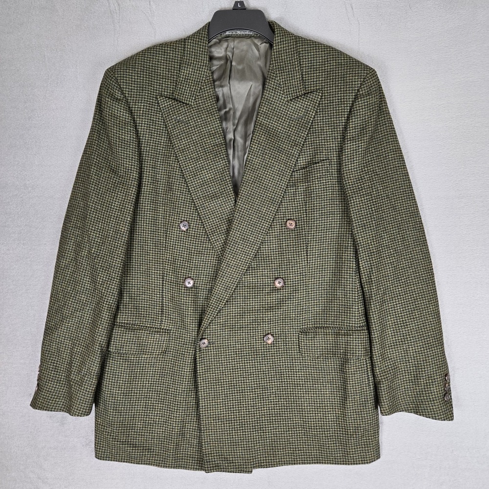 Ermenegildo Zegna Sport Coat Mens 44L Pure Cashmere Green Houndstooth Blazer